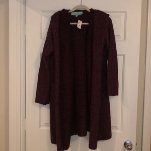 Karlie Burgandy Hooded Cardigan NWT